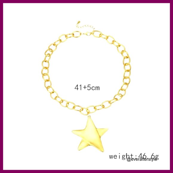 Chunky Star Statement Necklace with Lobster Clasp, Alloy Material - Picture 7 of 7